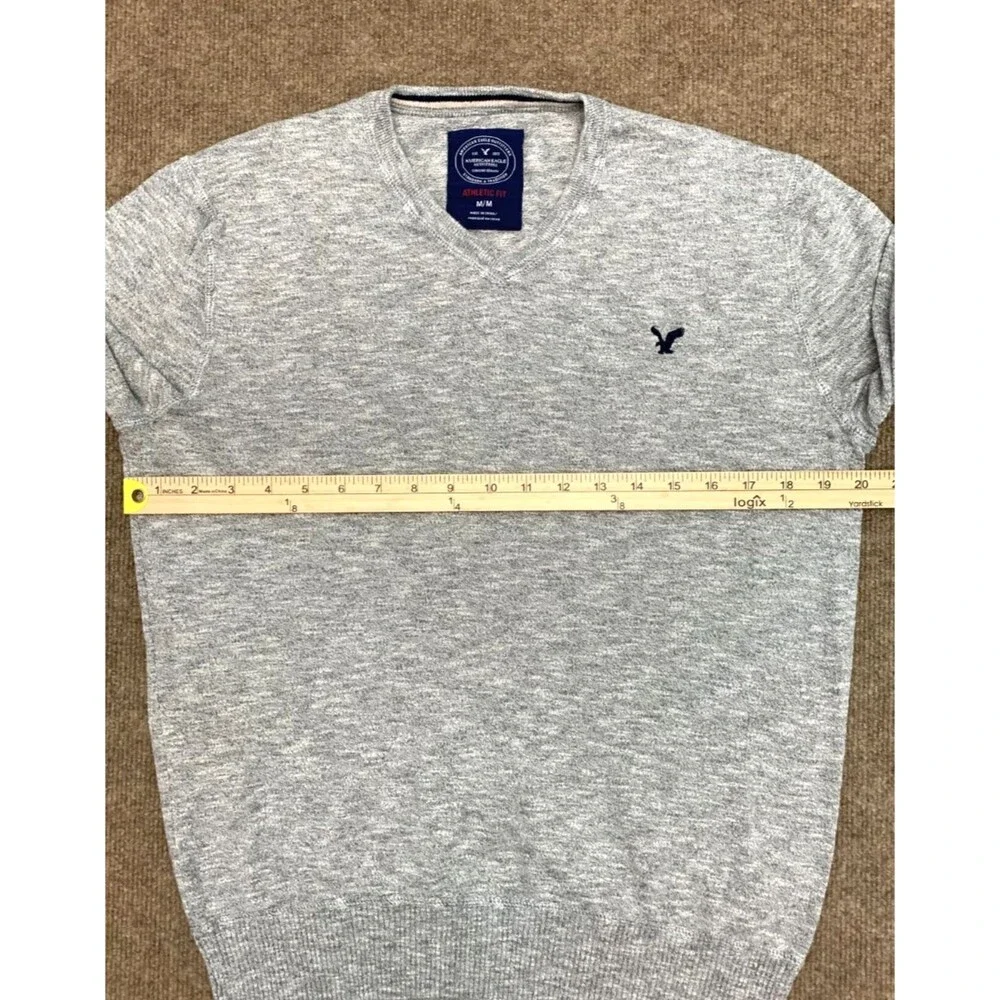 American Eagle Sweater Mens M V-Neck Athletic Fit Heathered 100% Cotton Y2K Knit